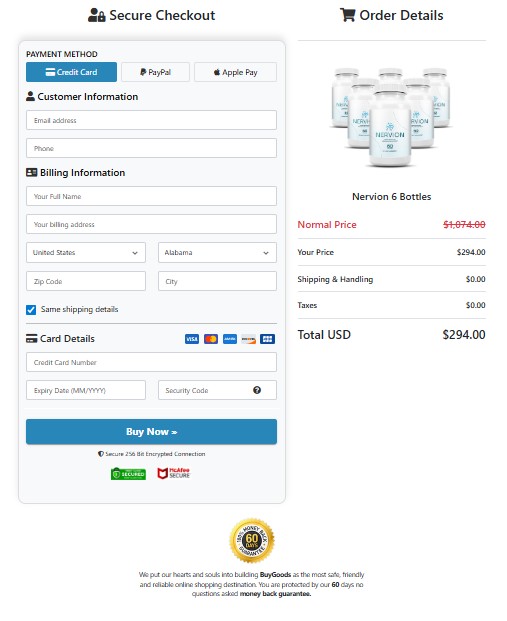 Nervion secure order checkout — 256-bit SSL encrypted